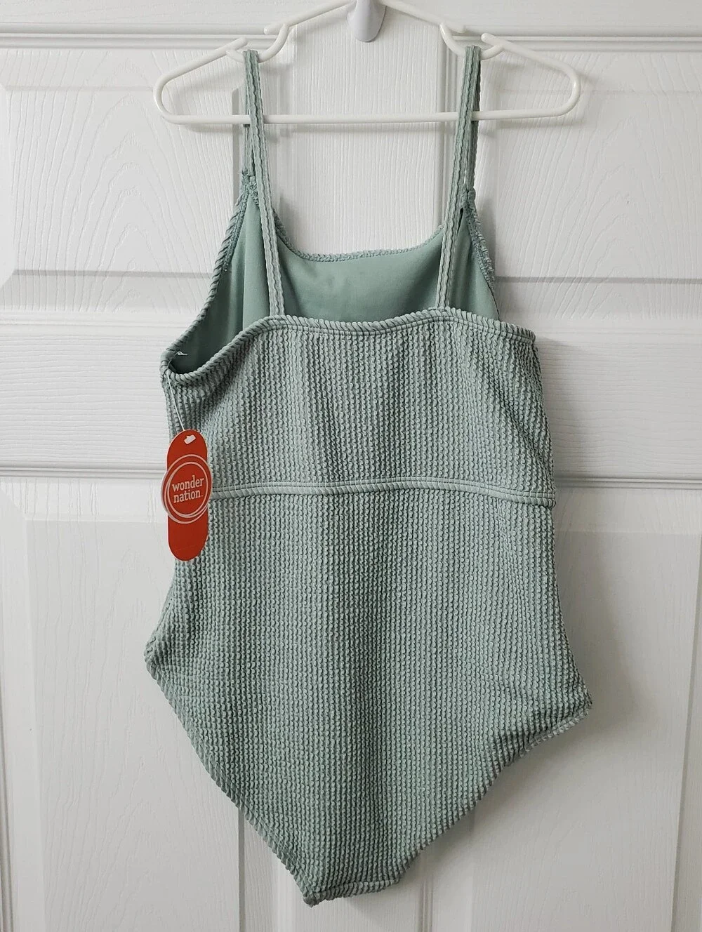 Wonder Nation Girl's Sage Green Textured Cutout One-Piece Swimsuit Size L 10-12